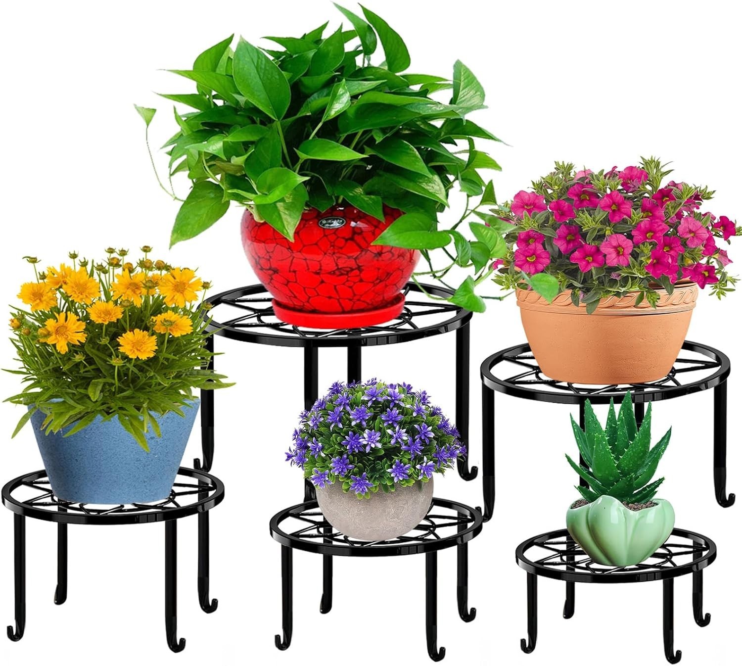 5 Pack Metal Plant Stands,Heavy Duty Potted Holder for Flower Pot,Indoor Outdoor