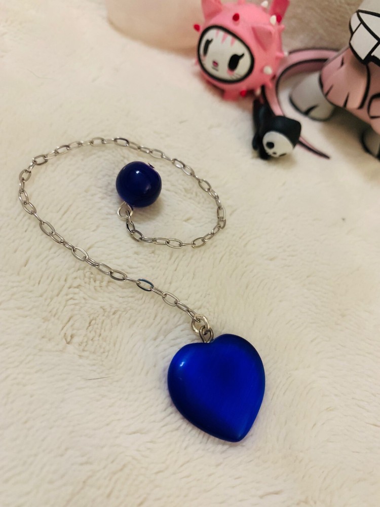 Shiny Blue Heart cat-eye Pendulum Dowsing, amplifying, restore focus & transform
