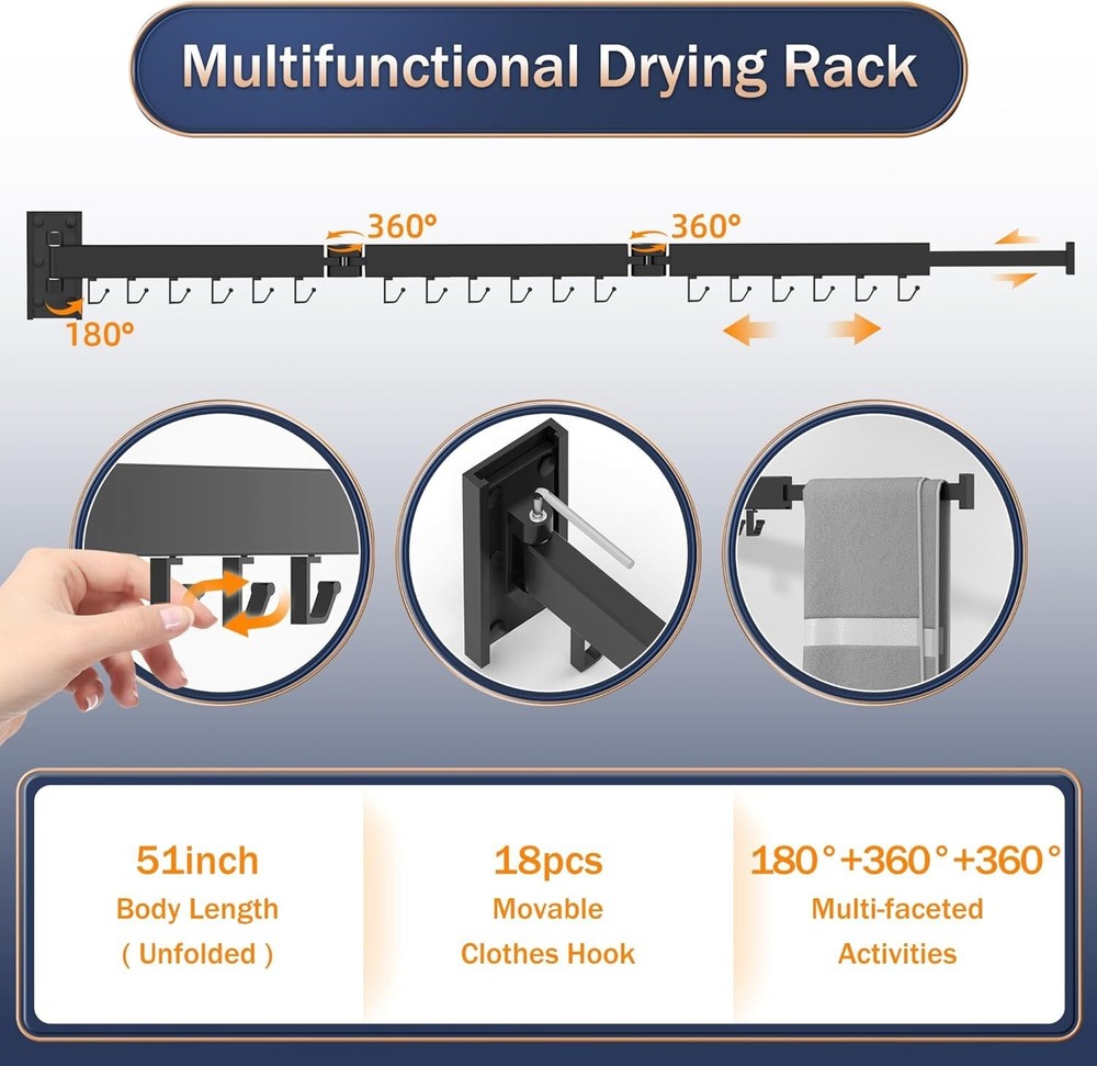 Collapsible Wall-Mounted Drying Rack - Space Saving Aluminum Laundry Solution