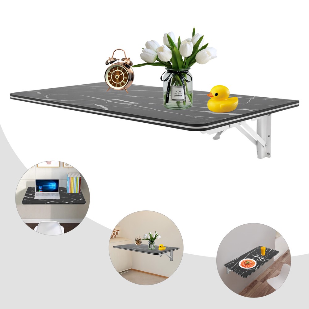 Wall Mounted Folding Table Black Floating Desk Drop Leaf Dining Table 80*40cm