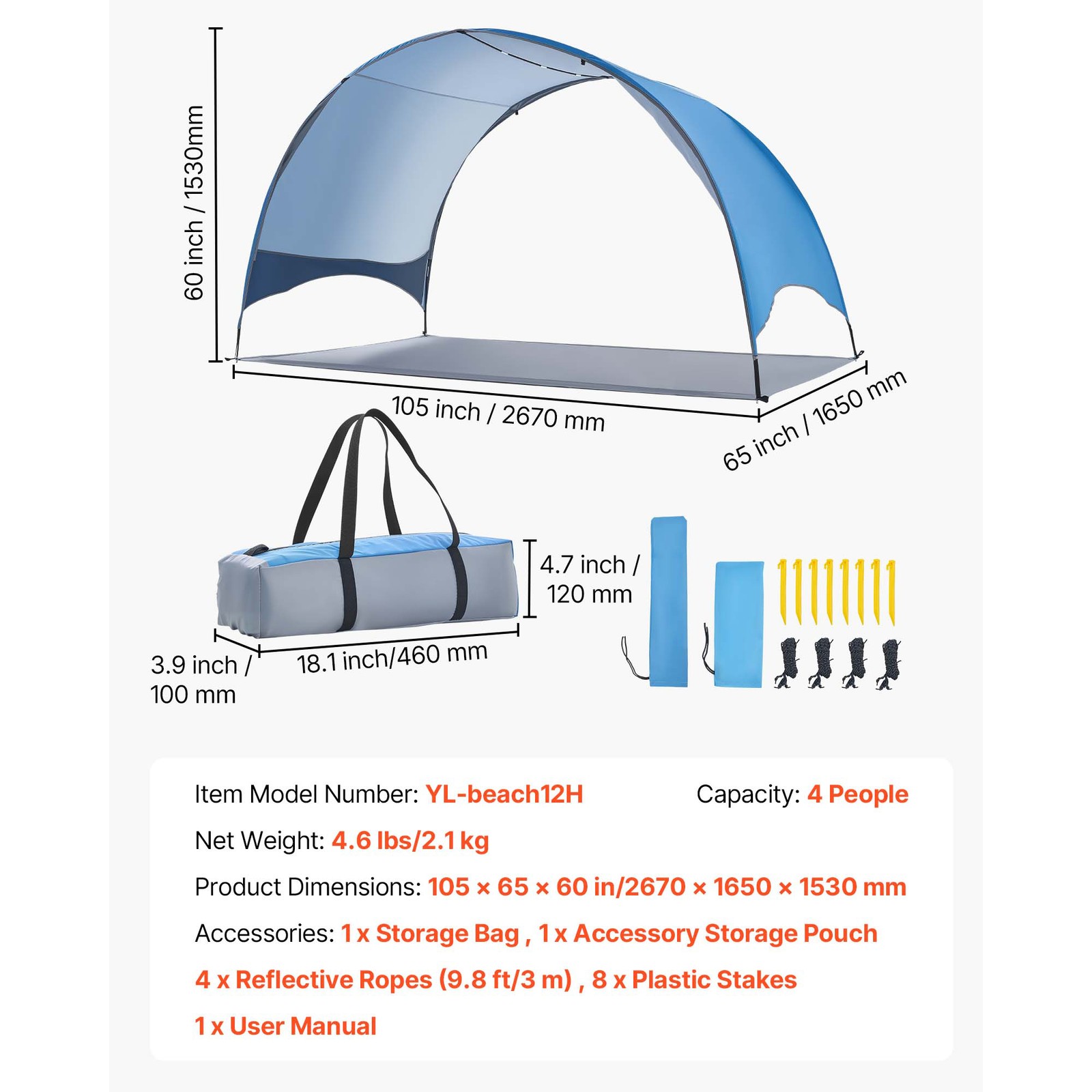 Uimoso Beach Tent Sun Shelter Canopy for 4 People with UPF 50+ Protection