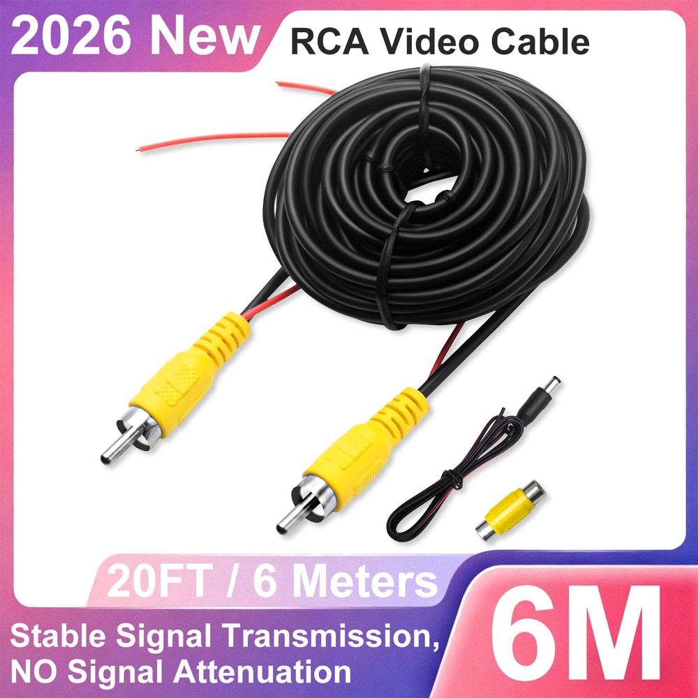 20FT RCA Video Cable Double Shielded for Car Backup Camera with Power Cable RCA