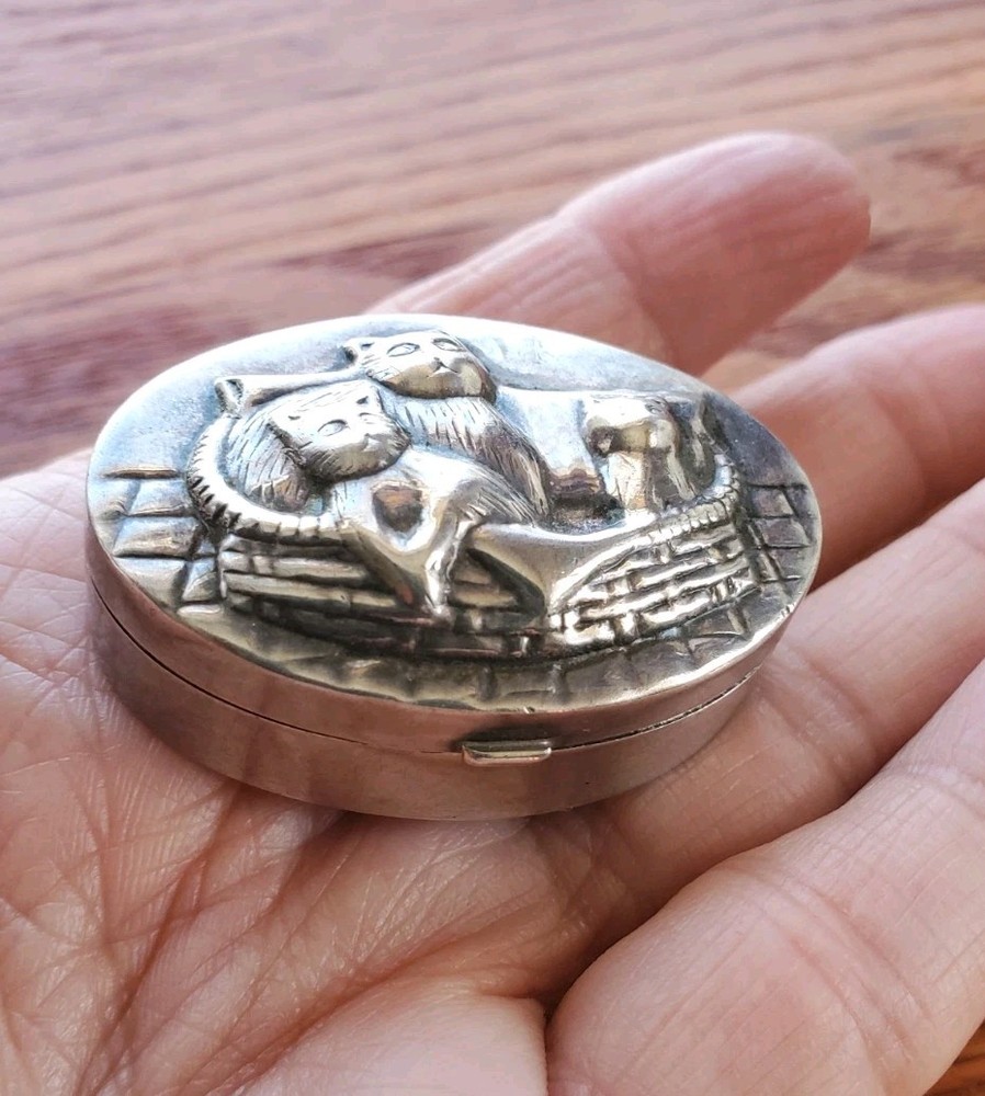Vintage Sterling Silver Kitten Pill Keep