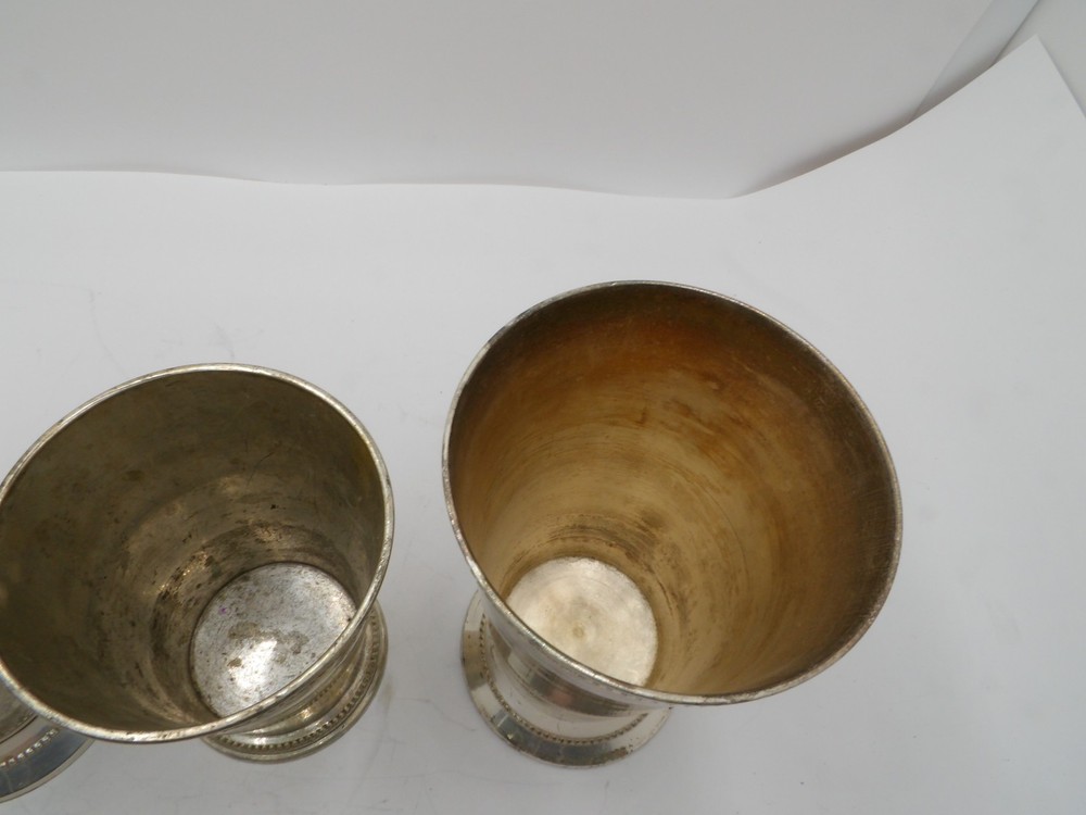 3 Vintage Silverplate Beakers / Cus / Vases Unmarked