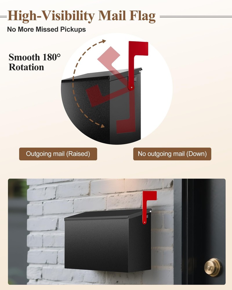 VERSASKY Wall-Mount Mailbox for Outside, Large Capacity Rust-Proof Mail Black