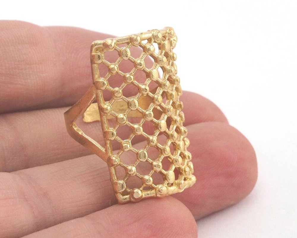 Rectangle Ring Dotted Adjustable Ring Raw Brass (18mm 8US inner size) 2755 30m