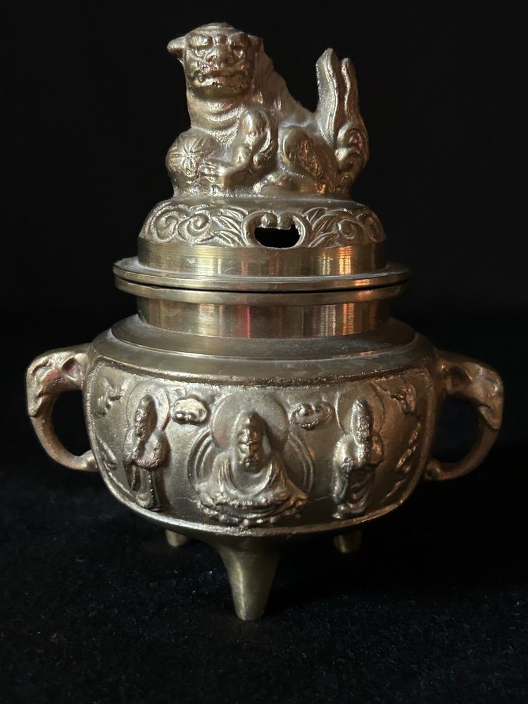 Vintage Brass Foo Dog Chinese Incense Burner