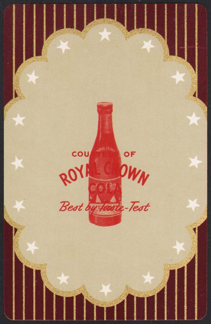 Vintage single playing card ROYAL CROWN COLA Best by Taste Test pyramid bottle