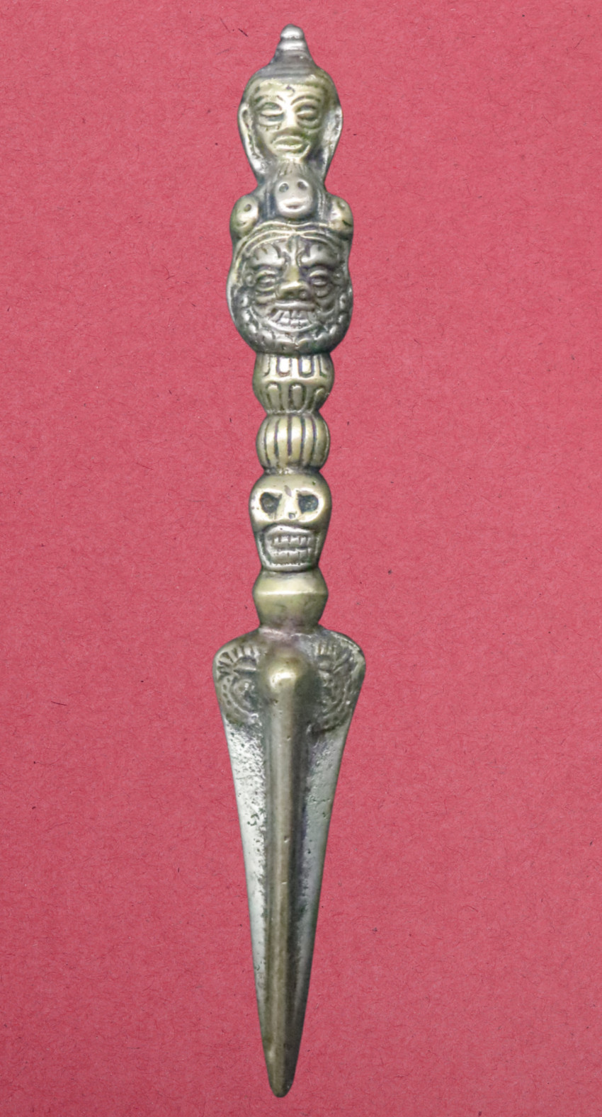 Tibetan Buddhist Tantric Ritual Stake Brass Deity Skull Torma Peg 7in