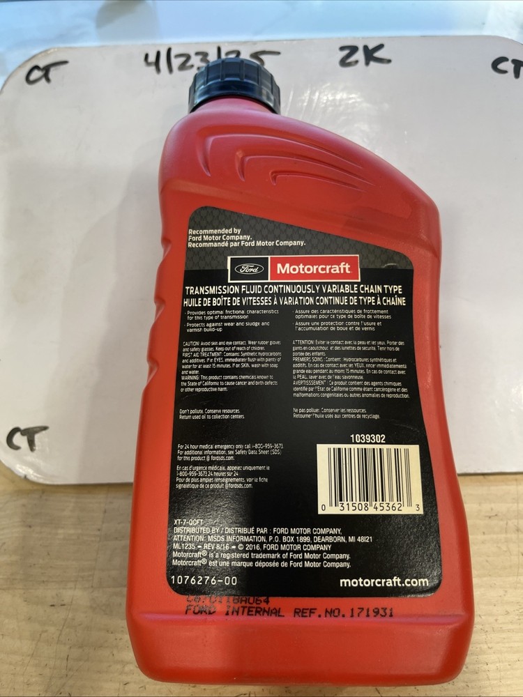 New OEM FORD TRANSMISSION Fluid Continuously Variable Chain Type XT7QCFT