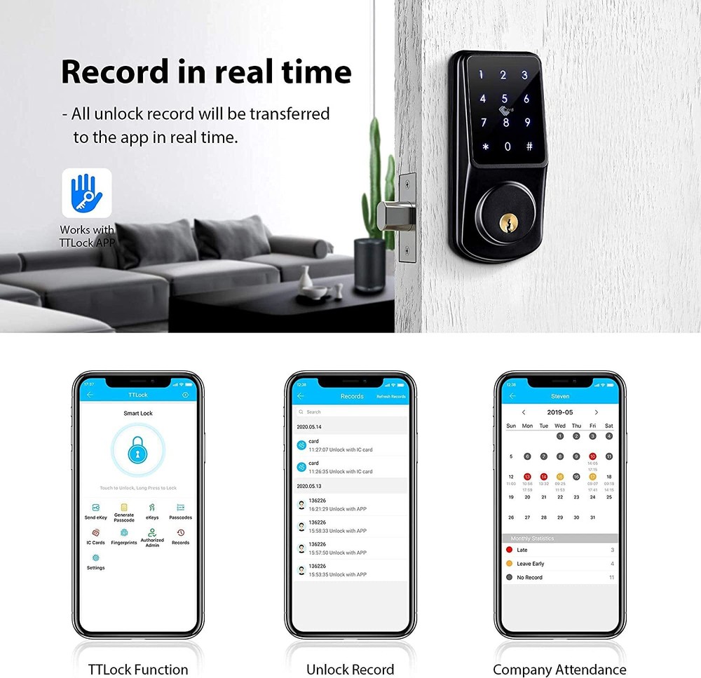 🔥Smart Keyless Keypad Bluetooth Deadbolt IP65 w/ APP, Code, ID Card & Keys🔥