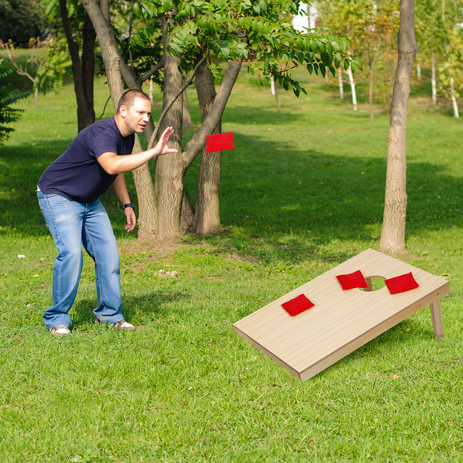 Cornhole Game Set 3x2FT Classic Size Wood Cornhole Boards 8 Bean Bags w/ Case