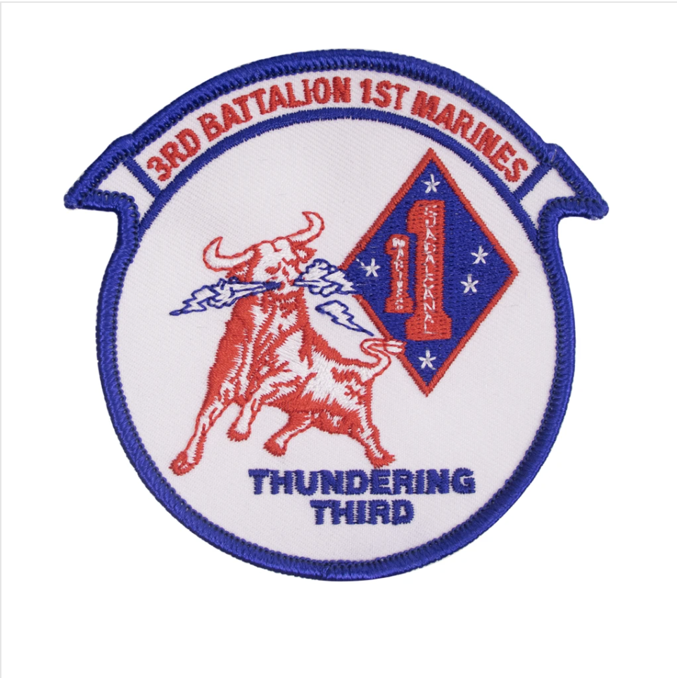 GENUINE U.S. MARINE CORPS PATCH: 3RD BATTALION 1ST MARINES "THUNDERING THIRD" -