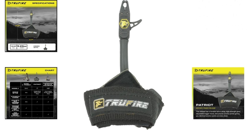 Durable Patriot Archery Bow Release with Adjustable Black Strap & Smooth Trigger