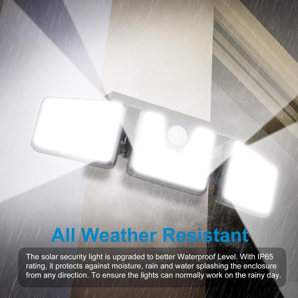 High Brightness Solar LED Security Lights - Waterproof Motion Sensor, 800 Lumens