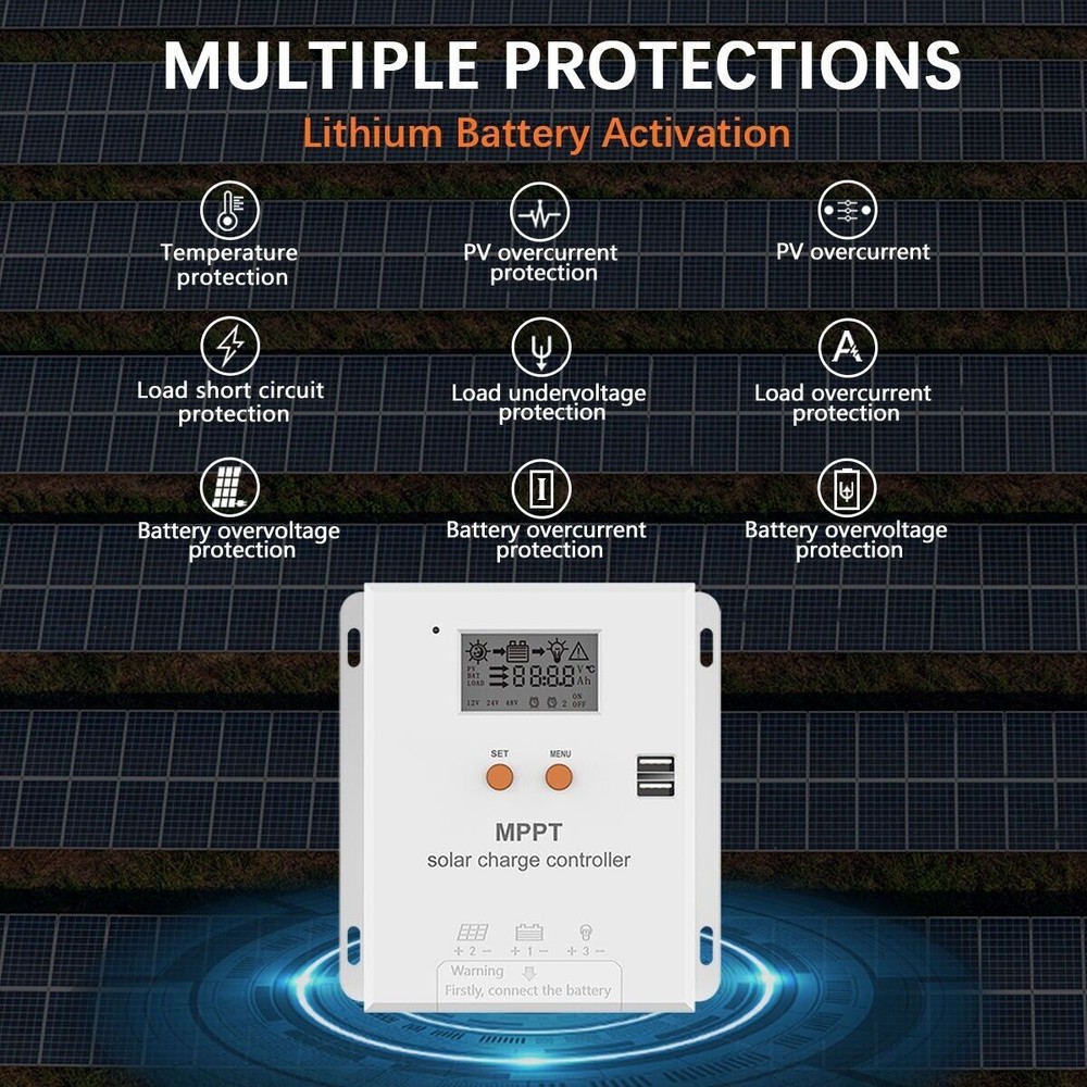 Y&H MPPT 20A Solar Charge Controller 12/24V Battery Regulator Max PV Input 75VDC