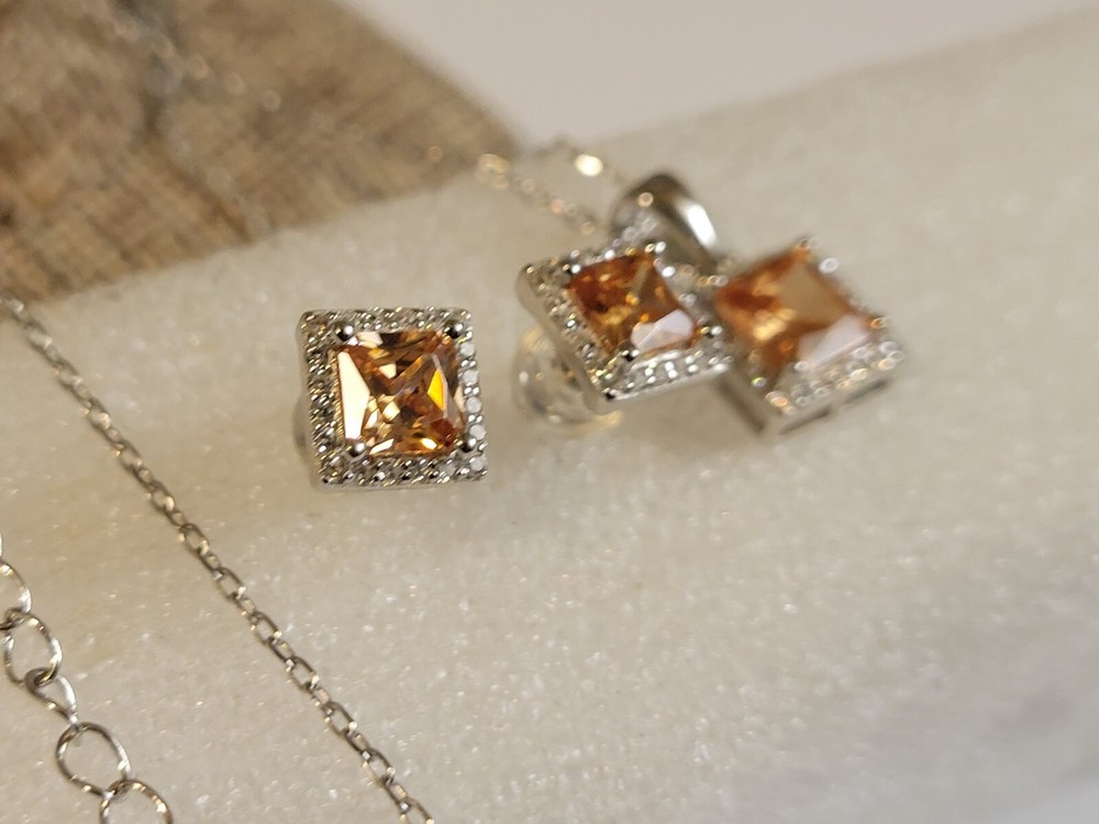 Sterling Silver Lab Created Topaz Earring & Necklace Set