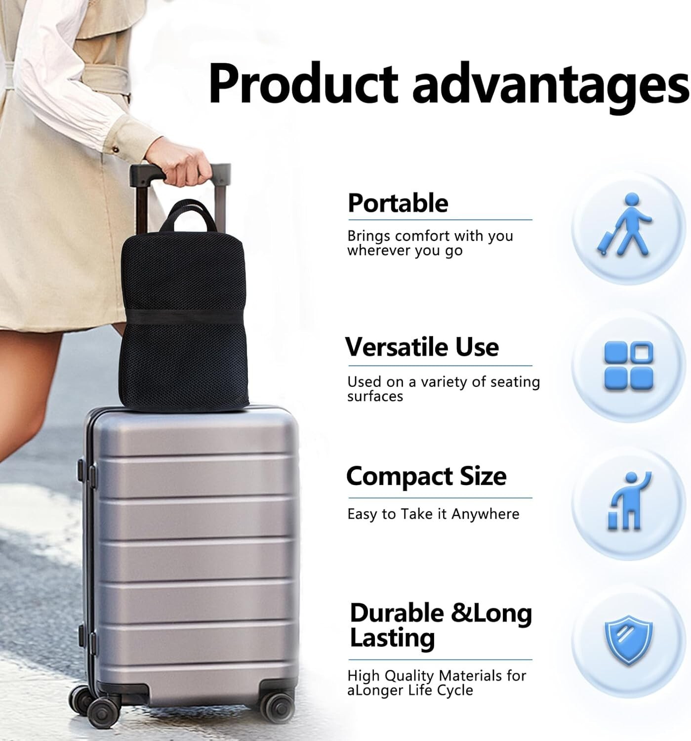 Portable Travel Seat Cushion for Airplane, Cooling Seat Cushion Sciatica Relief