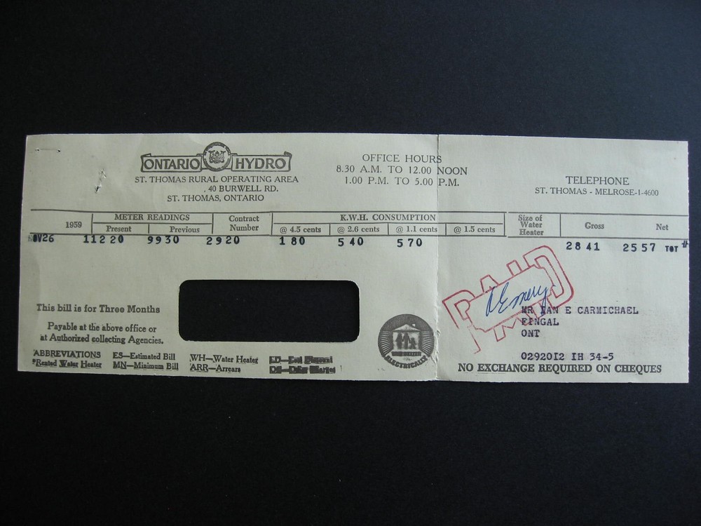 Canada Ontario Hydro postcard 1959