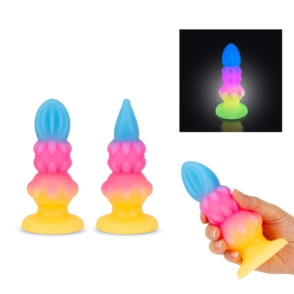 Soft Squeezable Glow in the Dark Silicone Beaded Bumpy Anal Butt Plug Small