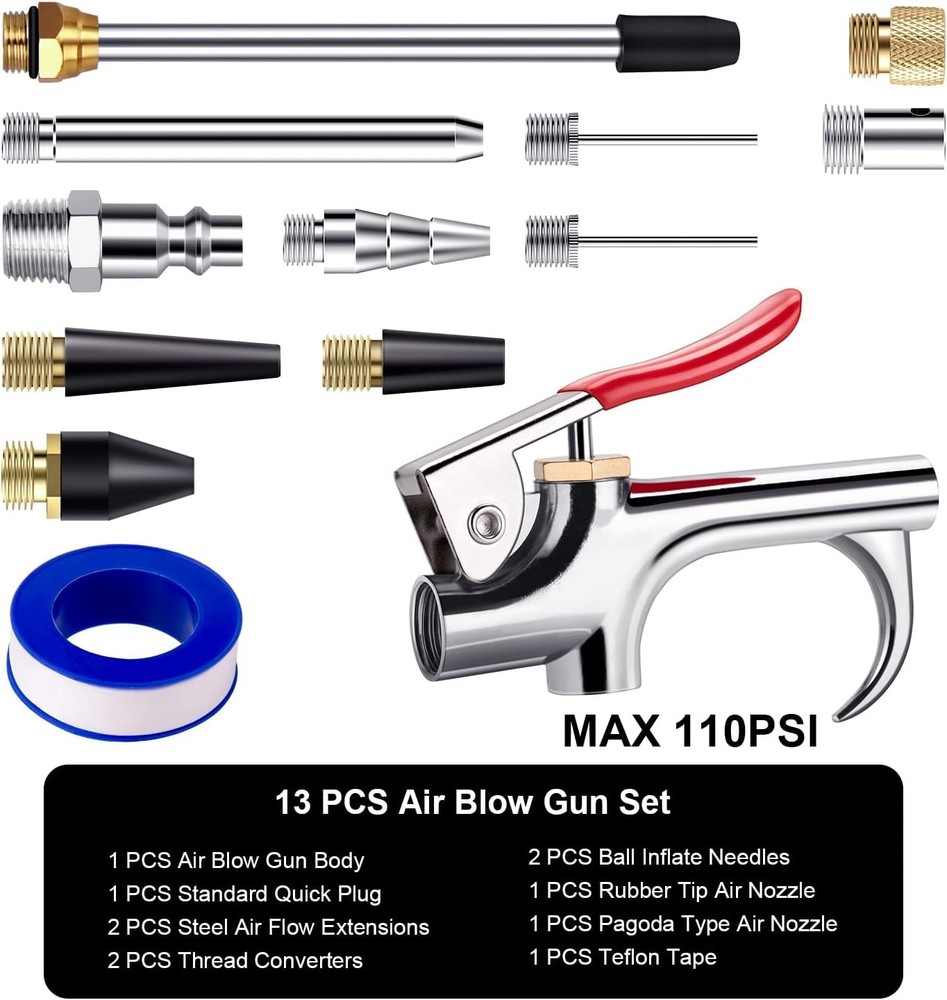 Pneumatic Blow Gun Nozzle Kit 13pc