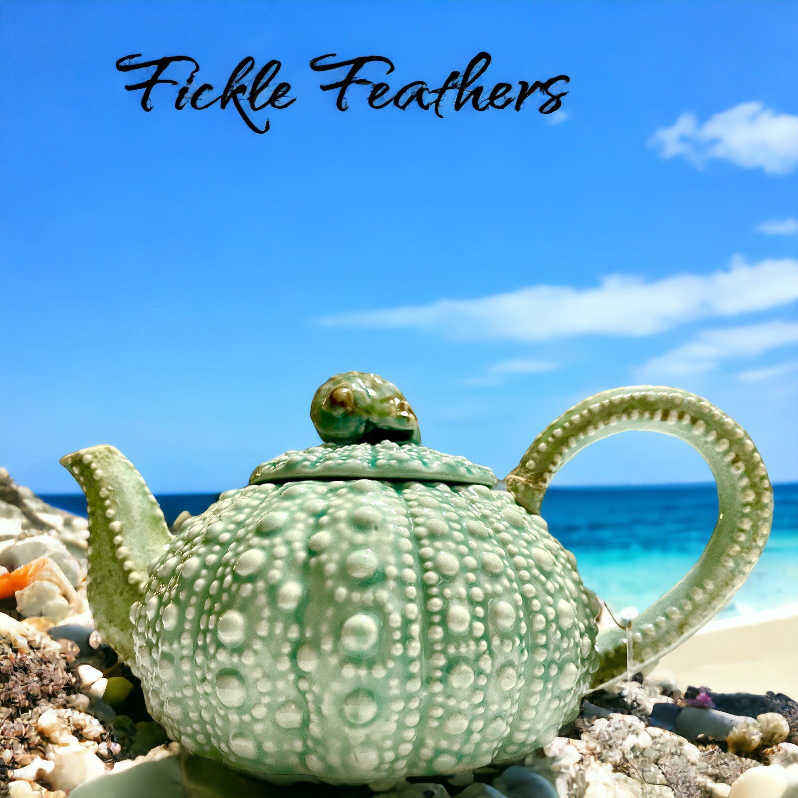 Sea Urchin Blue Sky Ceramic, Turquoise Teapot, 10.5" x 6" x 5" NEW Beach Chic