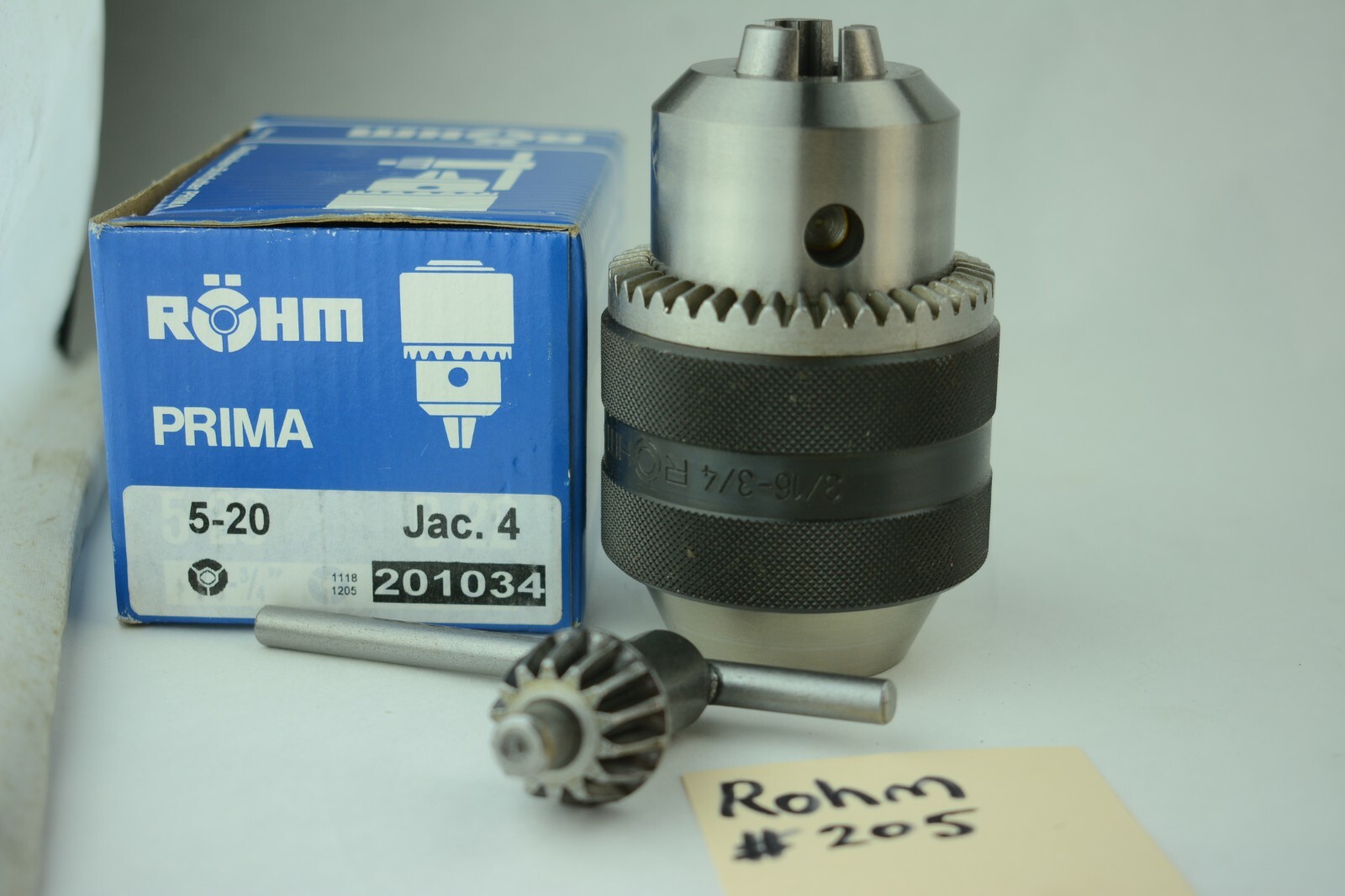 Rohm Germany Quality Precision Drill Chuck & Key 3/16"-3/4" 4JT #4 Jacobs Taper