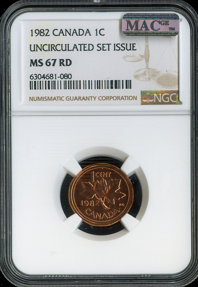 1982 Canada Small Cent NGC MS67 RD MAC - Quality