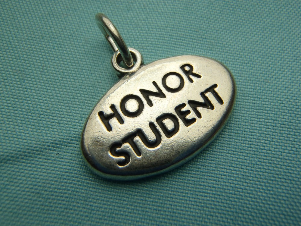 Sterling Silver 19x15mm solid School Solid Oval Honor Student Charm Made IN USA