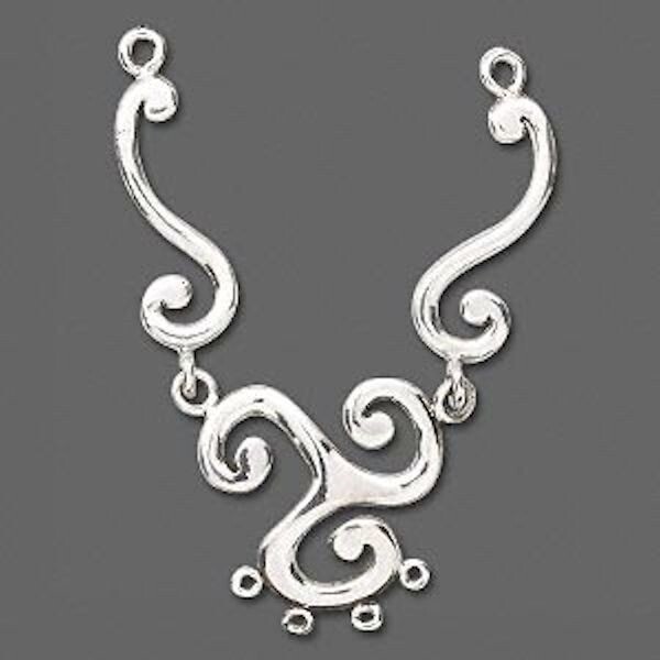 1 Sterling Silver 6-Loop Triangular Swirl 80x20mm Focal Component *