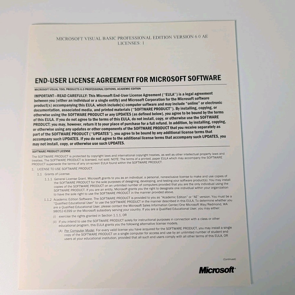Microsoft Visual Basic 6.0 Professional Edition 203-00769 Clean Disks