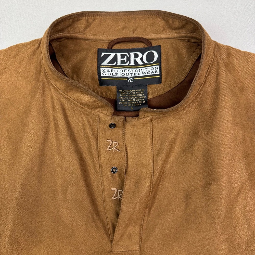 Vintage Zero Restriction Golf Jacket Mens L Pullover Microfiber Brown L/S