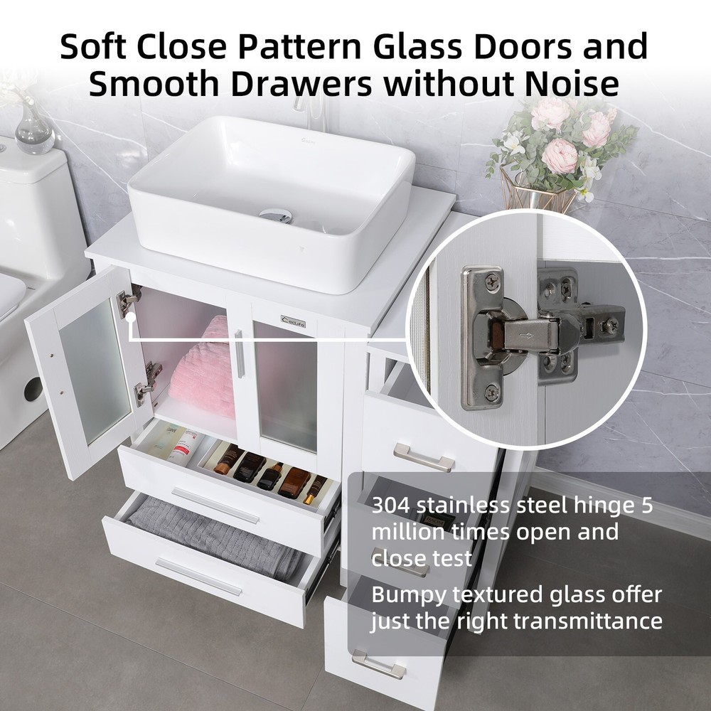 36" White Bathroom Vanity Combo Ceramic Rectangle Vessel Sink Side Cabinet Set