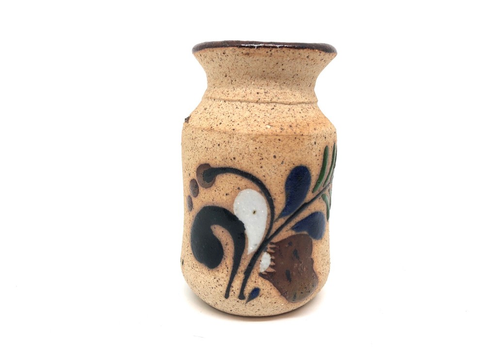 Pottery Vase 2 5/8" Embossed Enamel Marked MEX CO.