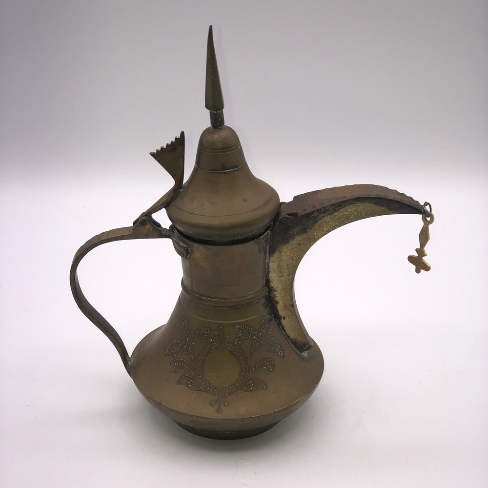 Vintage Brass Engraved Decorative Middle Eastern Dalla Coffee Pot