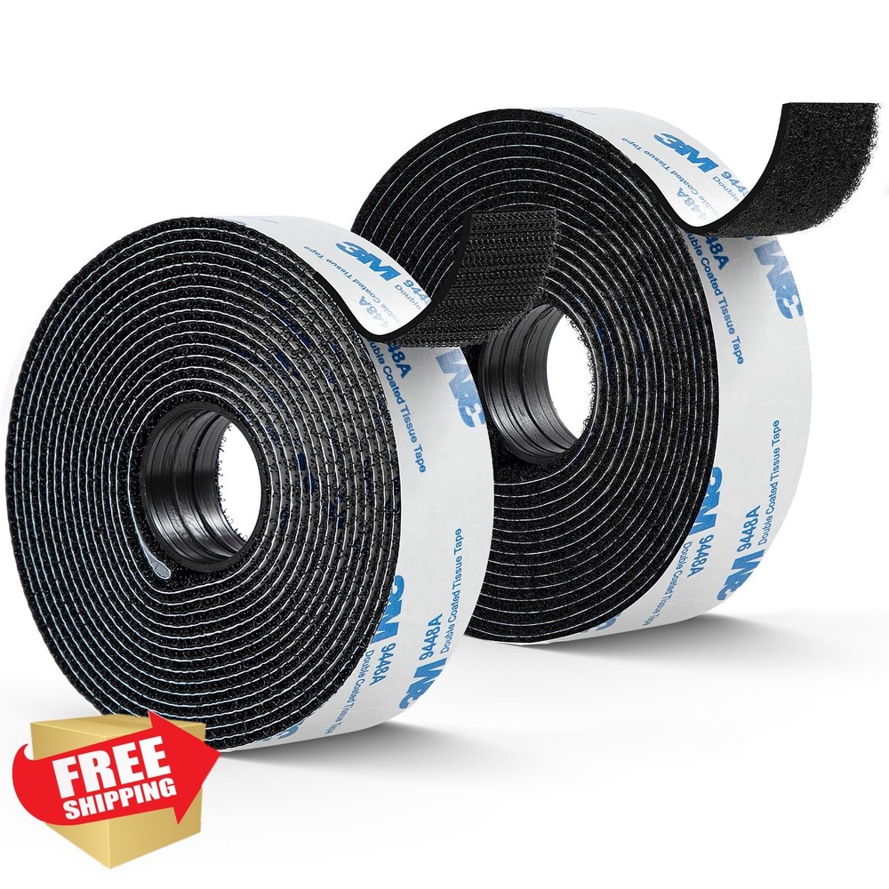 Hook and Loop Tape, 1" x 12ft, Self Adhesive, Black Nylon
