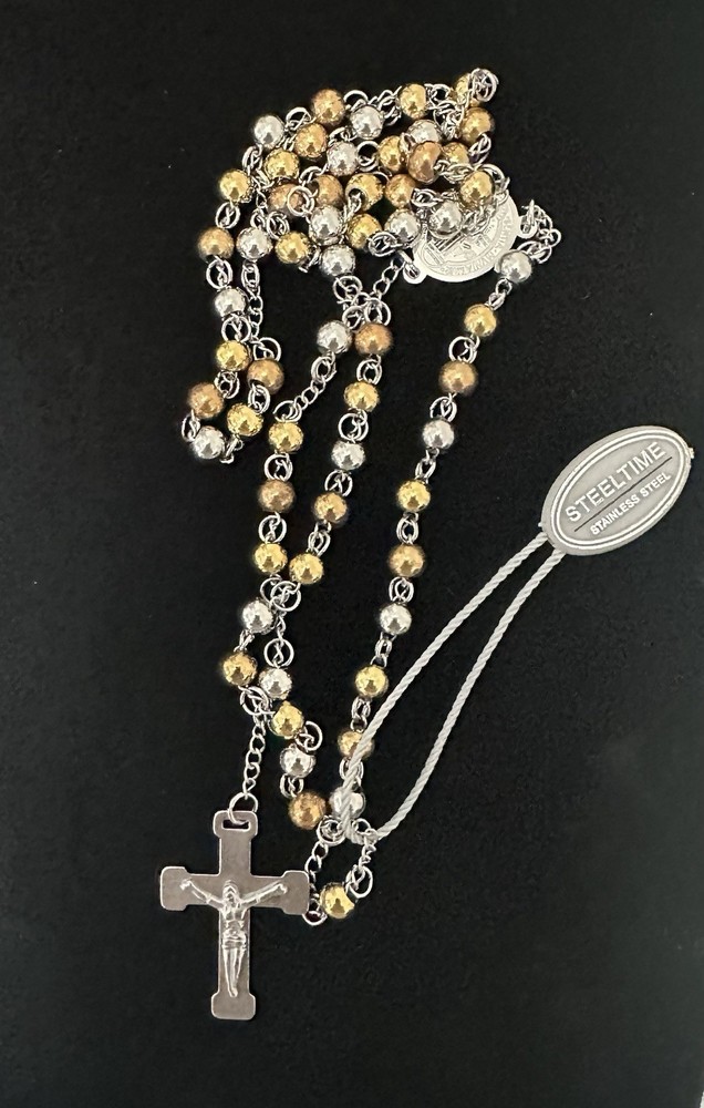 Rosary Style Necklace Stainless Steel Gold and Silver 18"