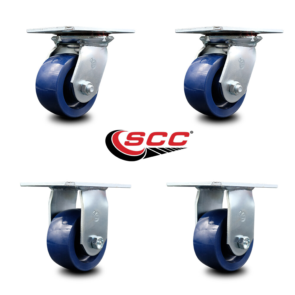 4 Inch Solid Poly Caster Set with Roller Bearings 2 Swivel 2 Rigid SCC
