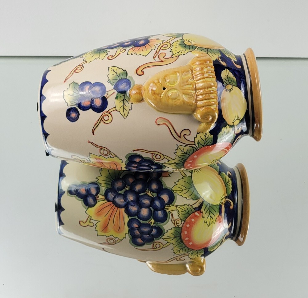 Decorative Vase - Hand-painted Fruit Pattern, Sculpted Handles