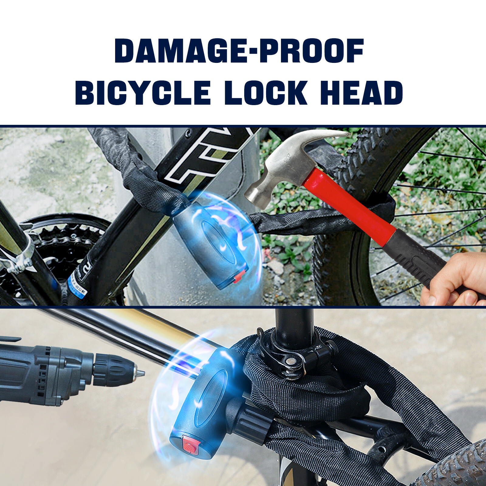 2x Bike Chain Lock 4 Foot/120cm Long Heavy Duty Chain Lock Durable Thick Chains