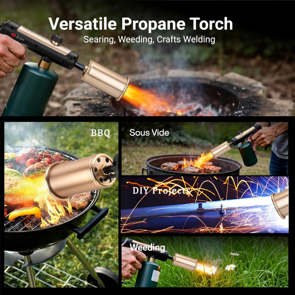 Propane Torch Gun with One-Touch Max Fire, Adjustable Kitchen Torch, Powerful Pr