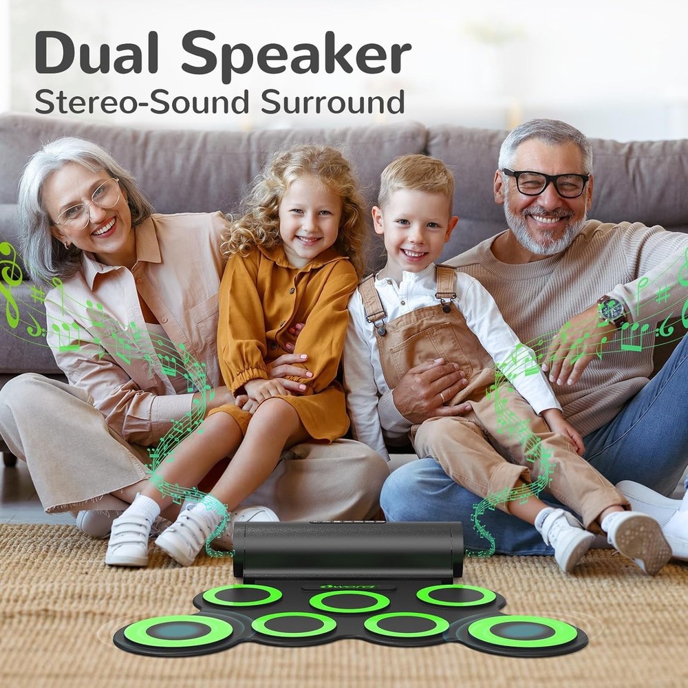 Electronic Drum Set, Roll Up Drum Practice Pad Midi Drum Kit with Headphone Jack