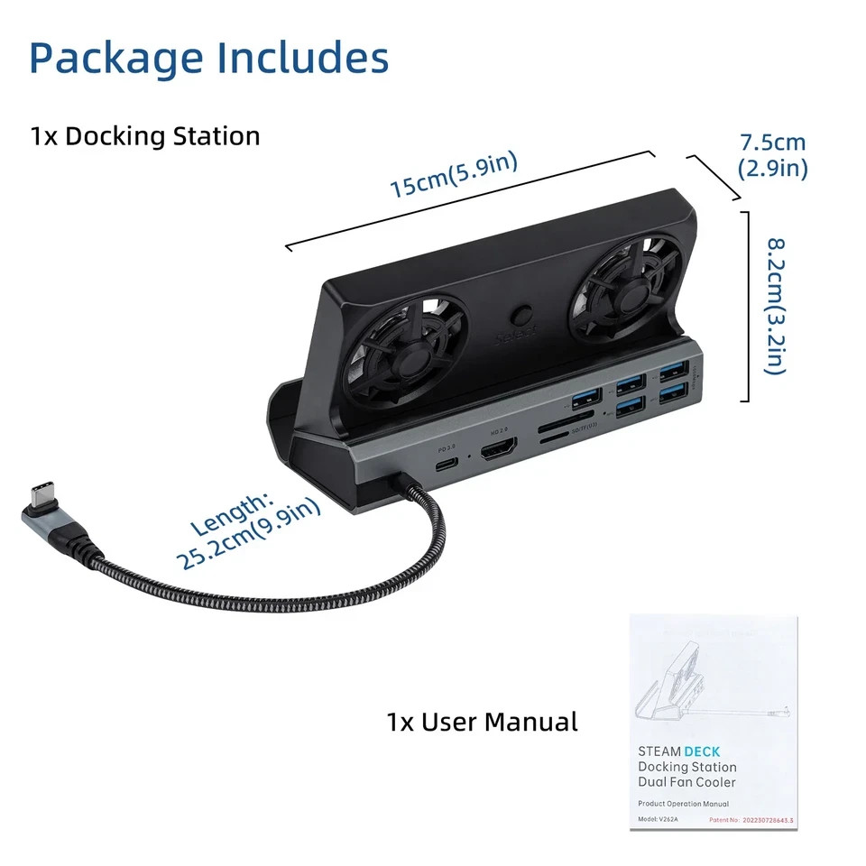 10 in 1 Docking Station with Dual Cooling Fan for Steam Deck-Gray