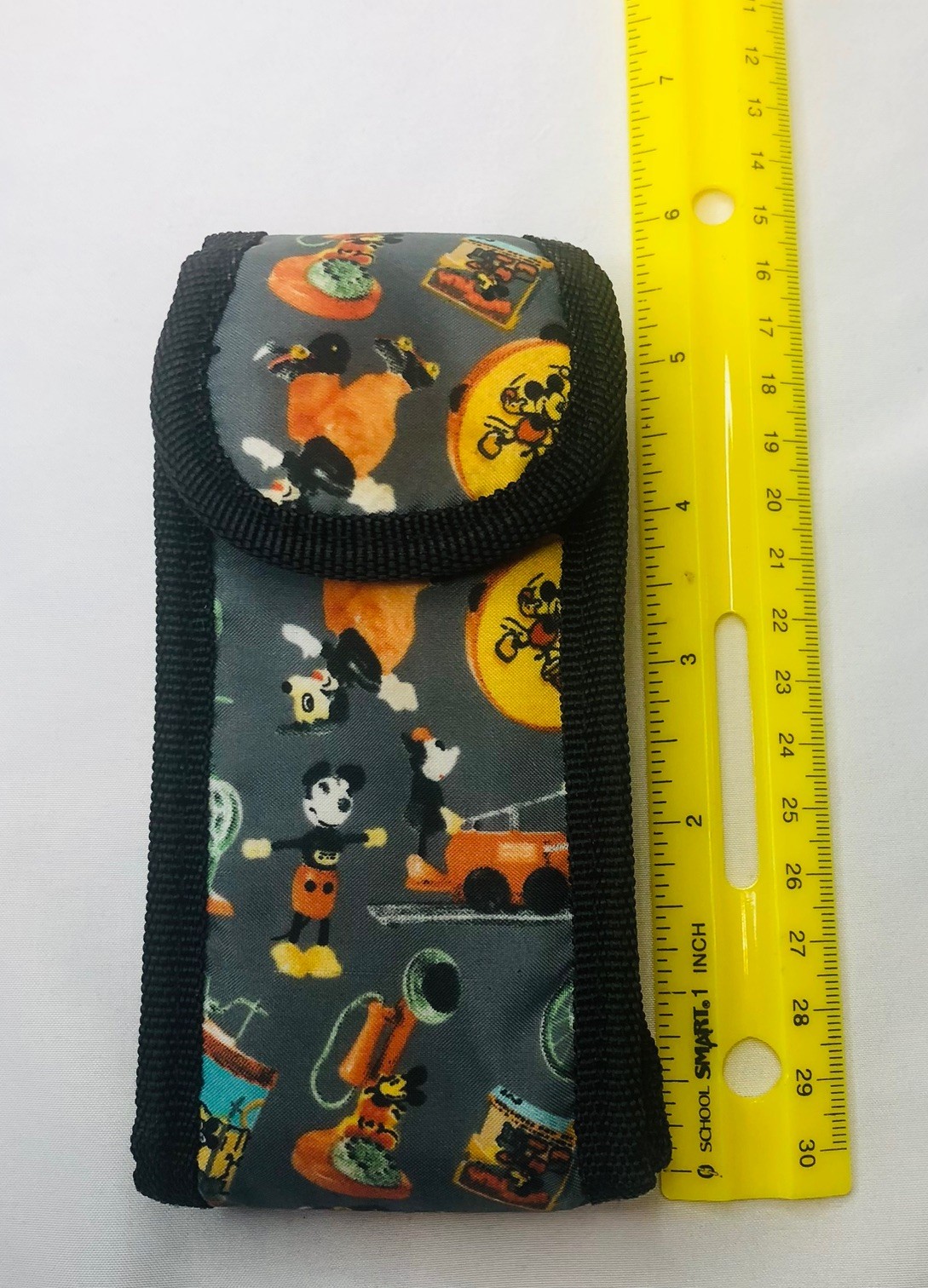 VTG Disney Mickey Mouse Mini Coin Purse Money Holder Bag Case Canvas Strap Clip
