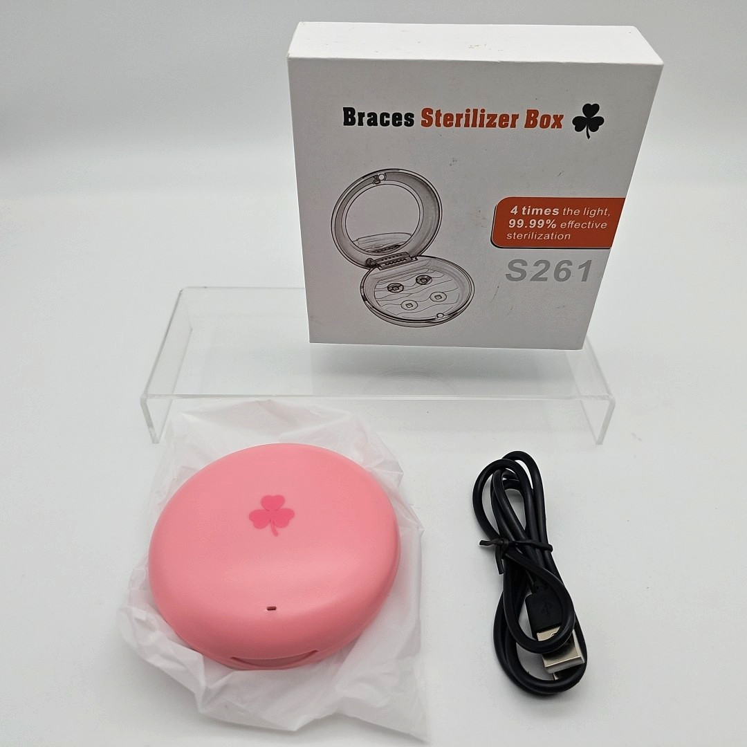 PINK Dental Retainer Case UV Light Sterilizer Storage Box Cleaner Disinfects