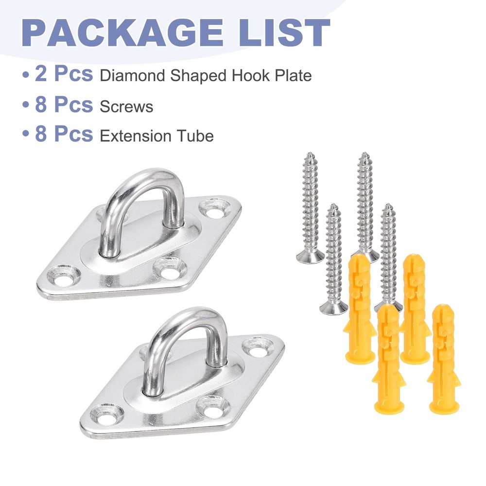 2Pcs M5 Eyelet Bracket Set Diamond Shaped Hook Plate and Hook, Silver