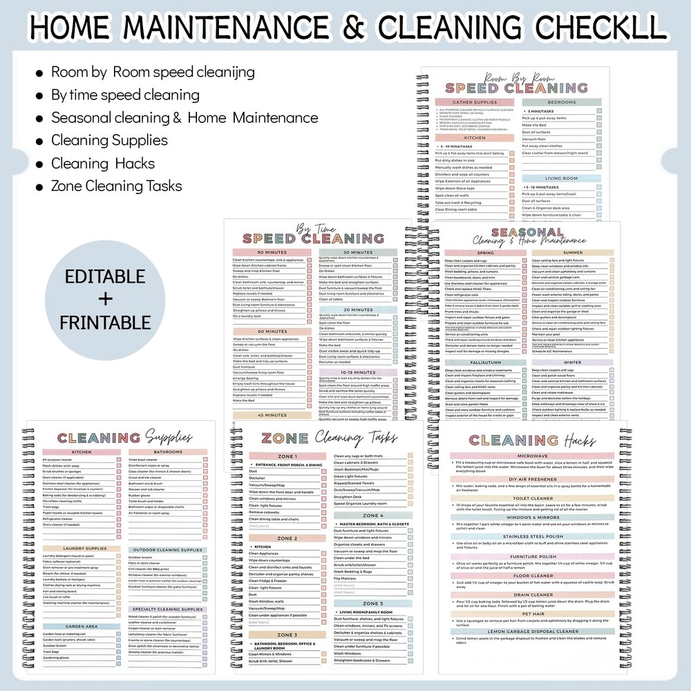 Cleaning Schedule Planner set ADHD Organizational Tracker Notebook