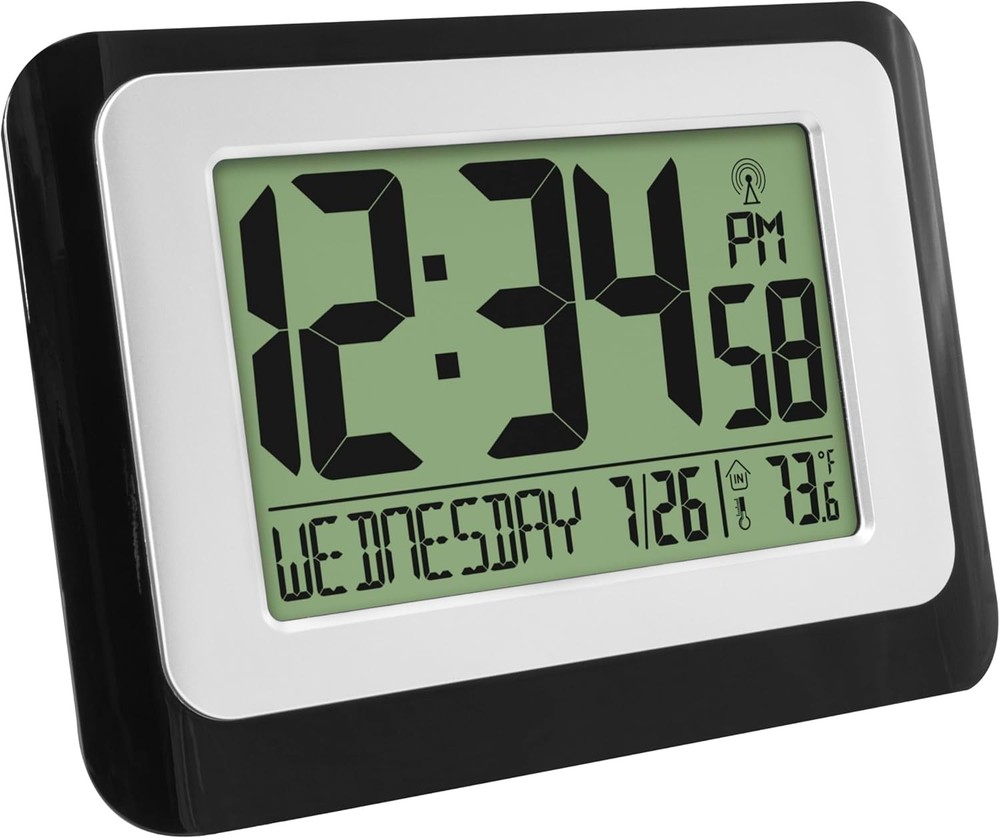 W88631 Digital Atomic Black Wall Clock W/ Temperature
