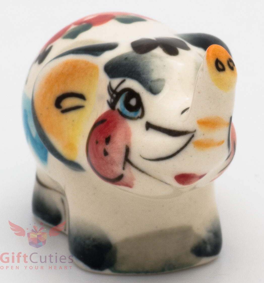 Happy Elephant Collectible Gzhel style Porcelain small Figurine hand-painted