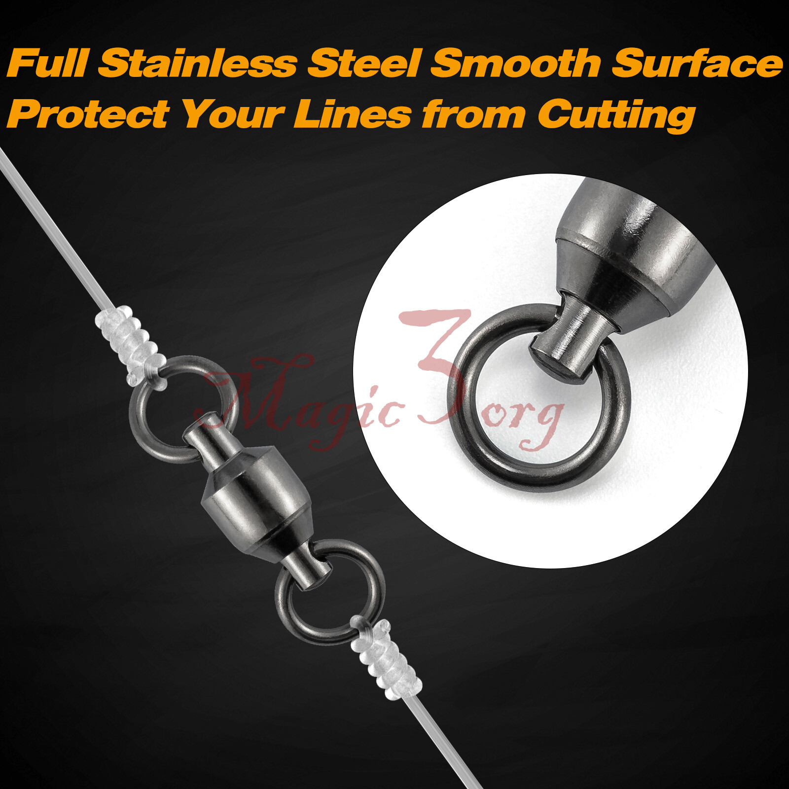 20-100pcs Fishing Swivels Ball Bearing Solid Ring Trolling Black Nickel #0-#8 US